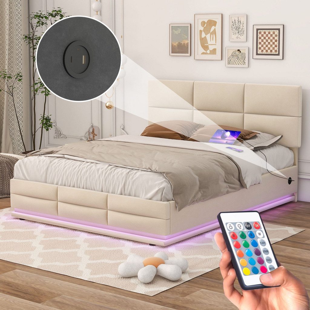 AUKWIK Boxbett 140/160x200cm mit LED
